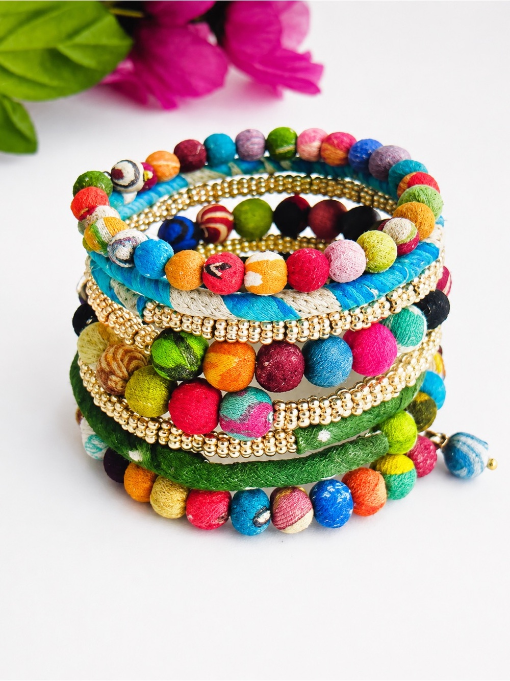 Towering Kantha Wrap Bracelet - Picture 1 of 2
